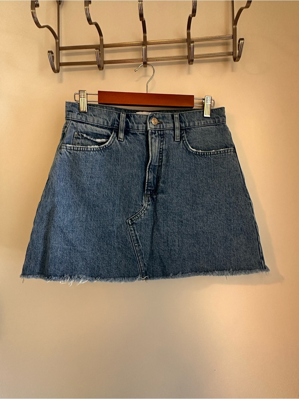 Frame Denim Blue Raw-Hem Denim Mini Skirt